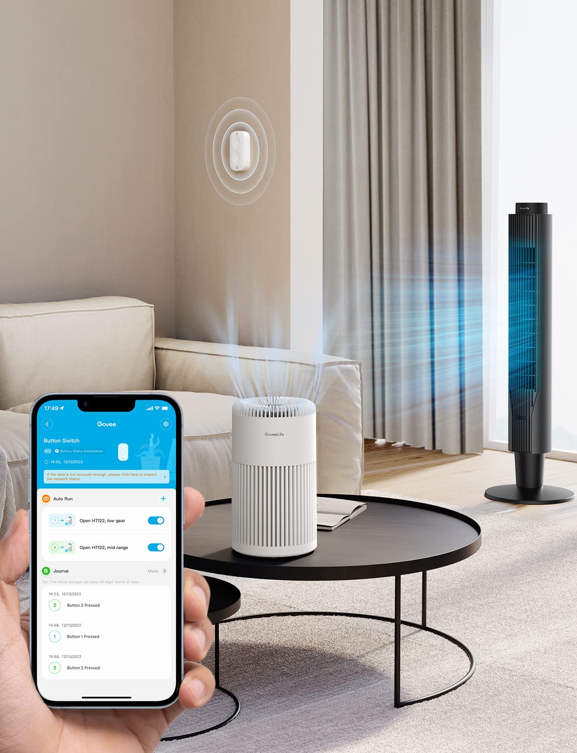 GoveeLife Smart Mini Double Button Switch - Wireless Remote Control for Multiple Devices, Battery Powered, Compatible with Most GoveeLife Smart Products | Perfect for Home Automation, Smart Lighting Control, and IoT Device Management