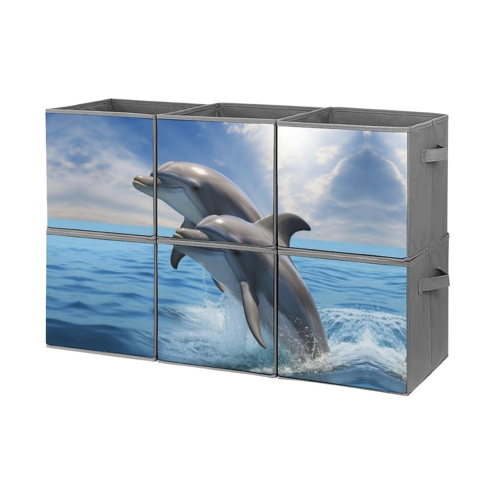 6-Pack Collapsible Storage Bins with Handles - Two Dolphins Foldable Storage Baskets for Closet Organization, Clothing Storage & Home Decor | Perfect for Bedroom, Nursery, Office & Laundry Room
