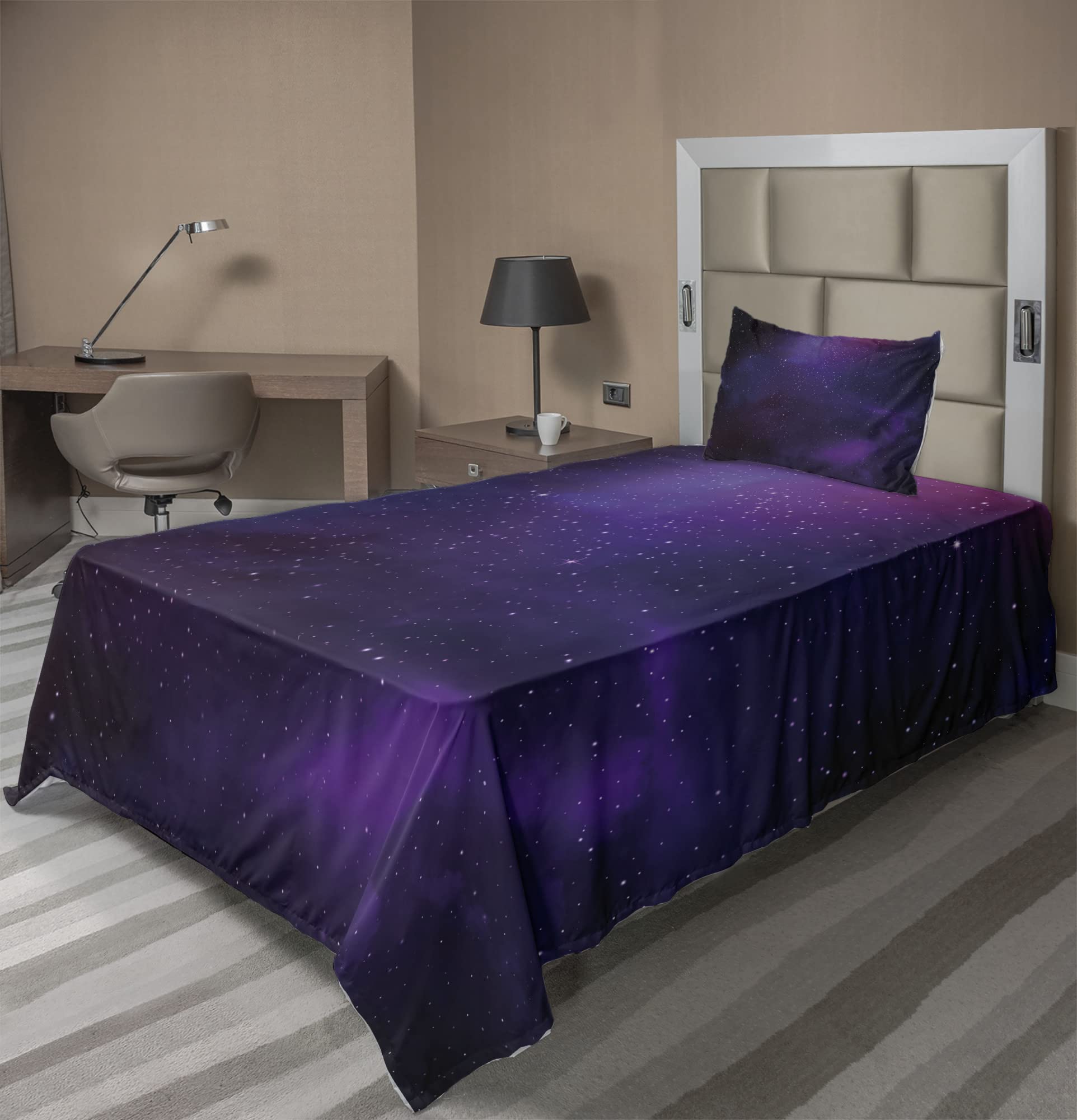 Ambesonne Galaxy Nebula Bed Sheet Set - 3 Piece Twin Size, Deep Space Star Clusters & Milky Way Constellation Design, Purple Pink Black Fitted & Flat Sheets with Pillowcase - Perfect for Astronomy Lovers, Kids Room Decor & Cosmic Themed Bedrooms