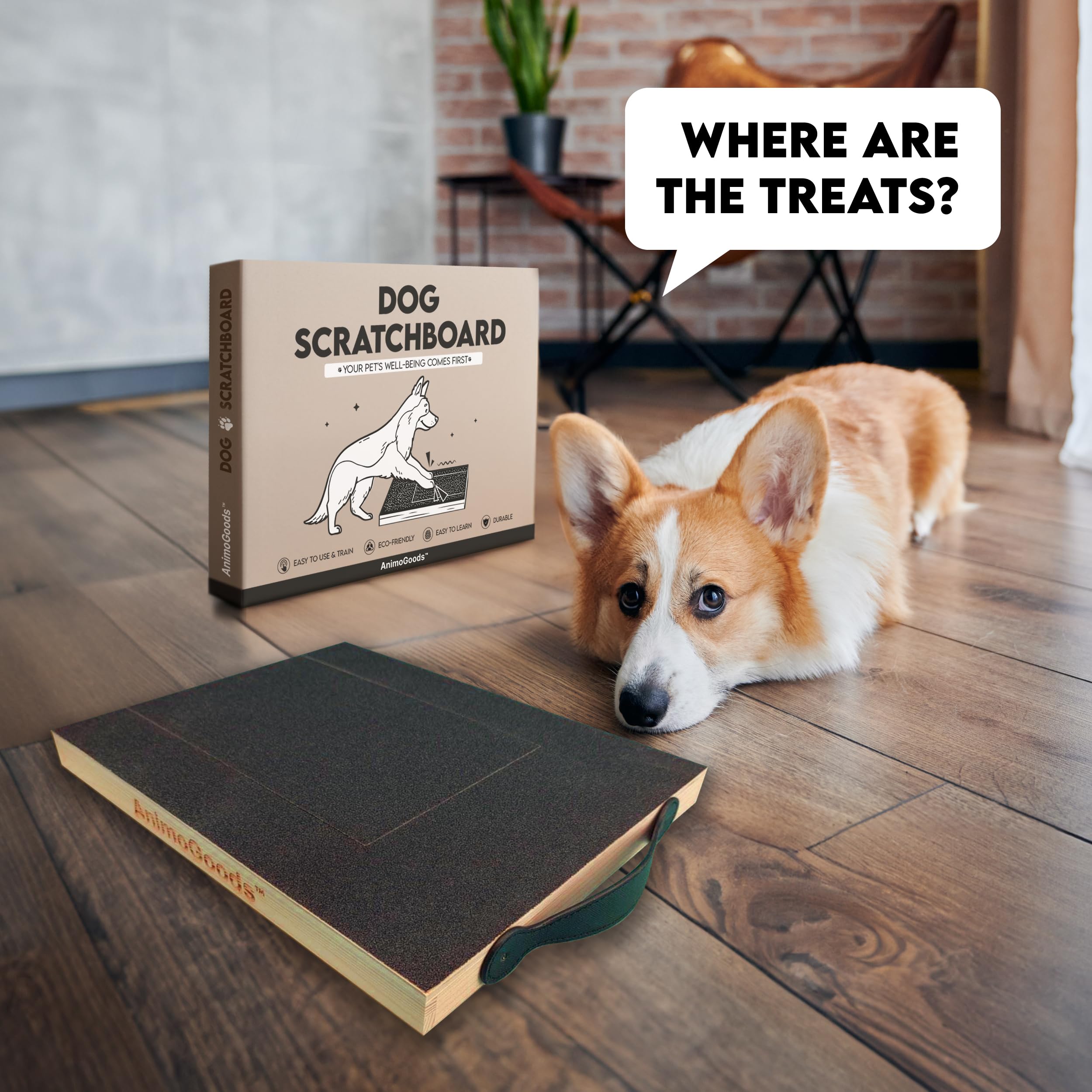 Dog Nail Scratch Board with Treat Box - Durable Pet Nail File & Scratch Pad for Dogs & Cats - Ergonomic Handle Design - Includes Free Replacement Sandpaper - Perfect for Grooming, Training & Stress Relief at Home