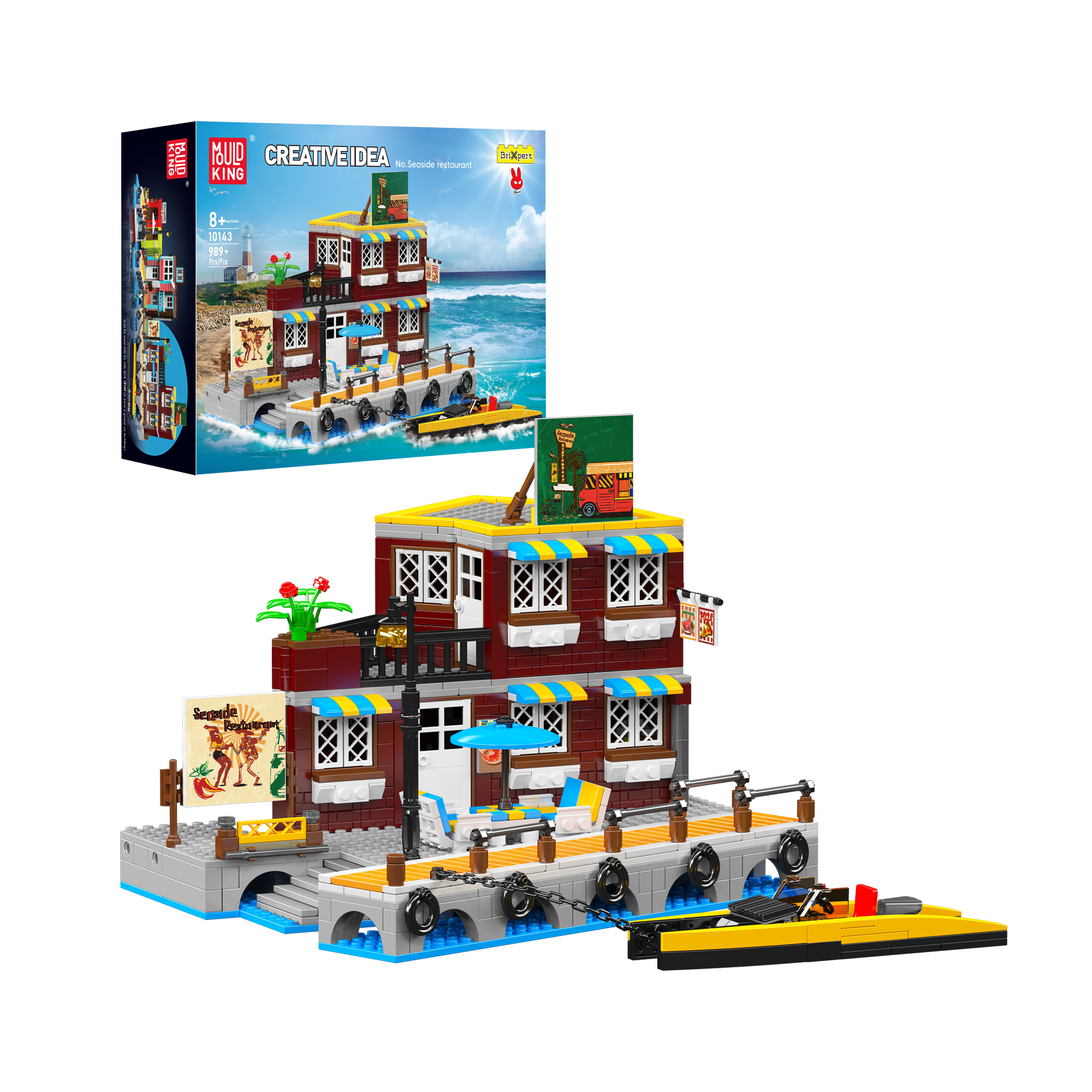 Mould King 10143 Seaside Restaurant Building Blocks Set - 989 Pieces Creative Construction Toy for Adults & Kids | Perfect for Home Decor, Gift Giving & LEGO-Compatible Play