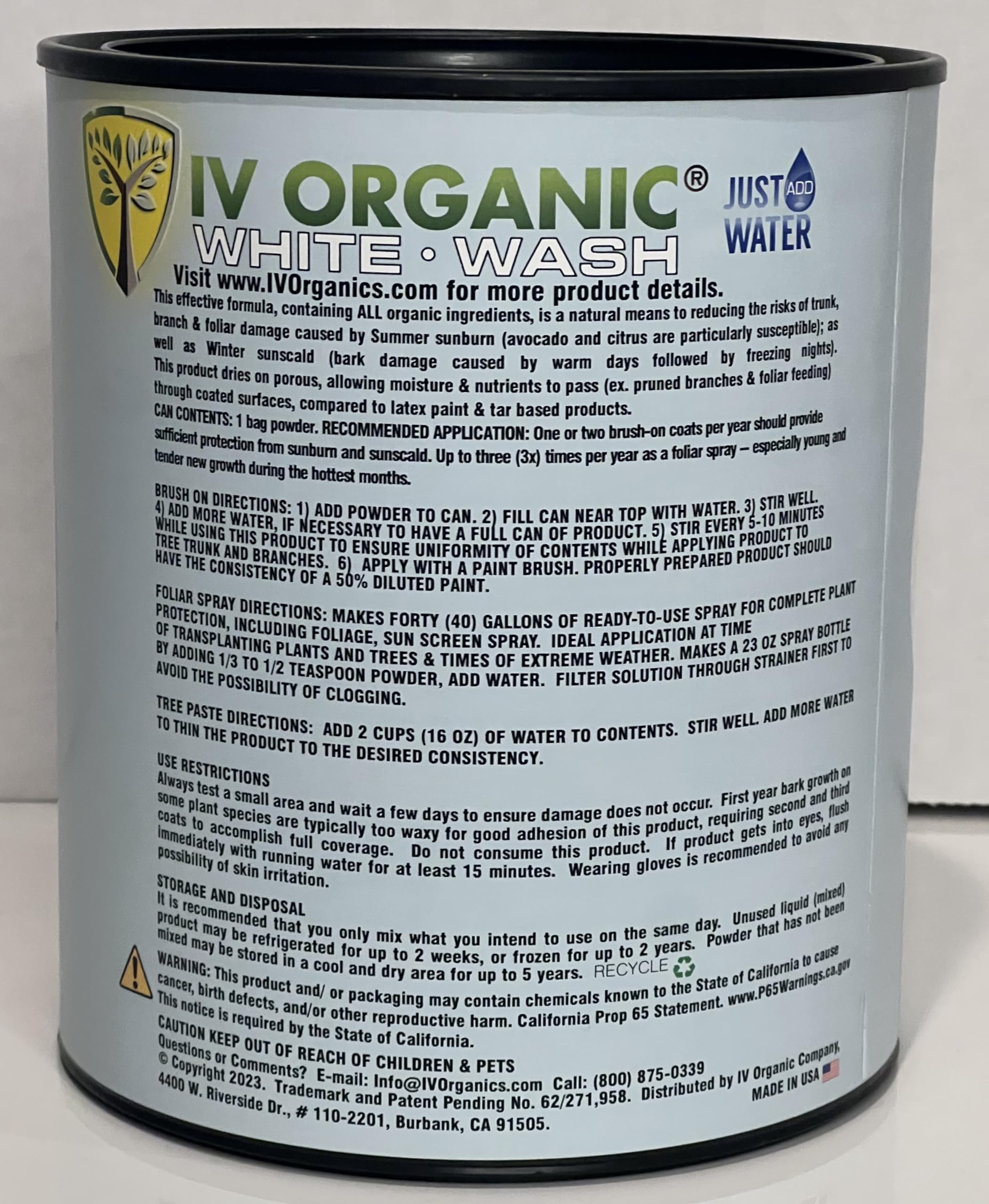 IV Organic White Wash Plant Guard - 1 Gallon (White) | Natural Sun Protection for Trees & Plants | Perfect for Orchards, Gardens & Landscaping