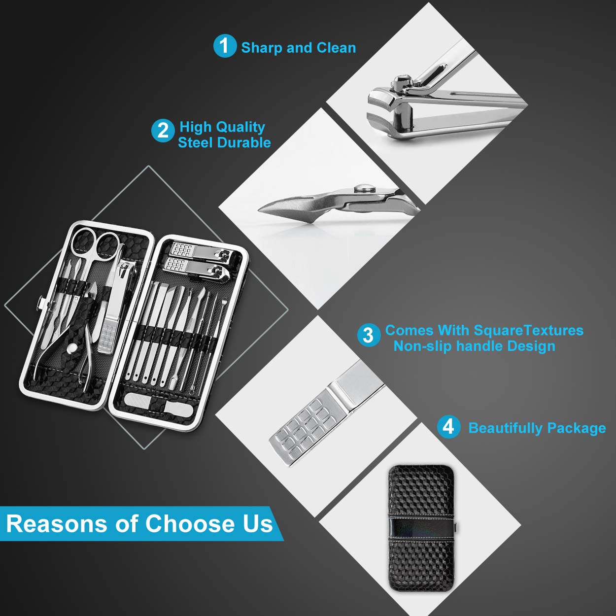 **Professional 18-Piece Stainless Steel Nail Clippers Set – Manicure & Pedicure Kit for Fingernails & Toenails with Travel Case – Perfect for Home, Salon & Travel Grooming**