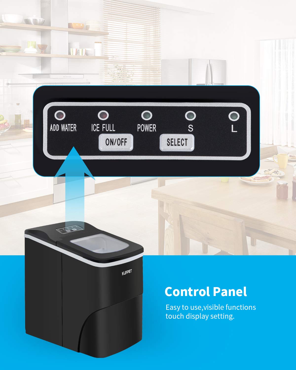 KUPPET Portable Countertop Ice Maker Machine - 26 lbs Daily Capacity, Fast Ice Production, Quiet Operation, Black - Perfect for Home, Office, RV & Outdoor Use