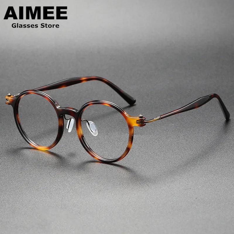 Stylish Aimee Unisex Full Rim Round Acetate Titanium Eyeglasses 5886 - Lightweight & Durable Frames for Work, Reading & Everyday Wear
