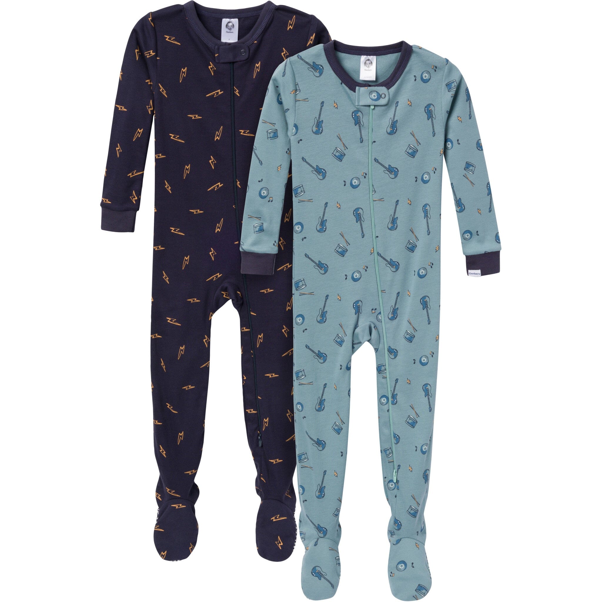 2 Pack Baby & Toddler Boys Guitar Print Footed Pajamas - Soft Cotton Sleepwear for Playtime & Bedtime