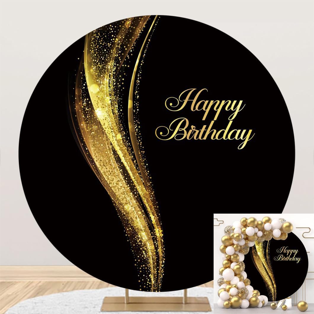 5ft Round Black & Gold Shining Photography Backdrop for Birthday Party - Perfect for Children, Women, Men Portrait Photos | Great for Adult Birthdays, Photo Shoots & Celebrations