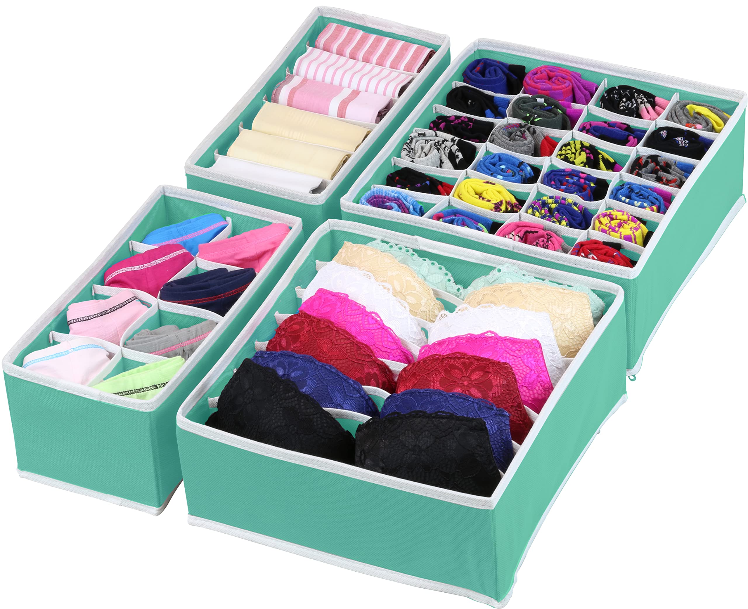 Simple Houseware Closet Underwear Organizer Drawer Divider 4-Piece Set in Turquoise - Perfect for Bedroom, Bathroom & Closet Storage Organization