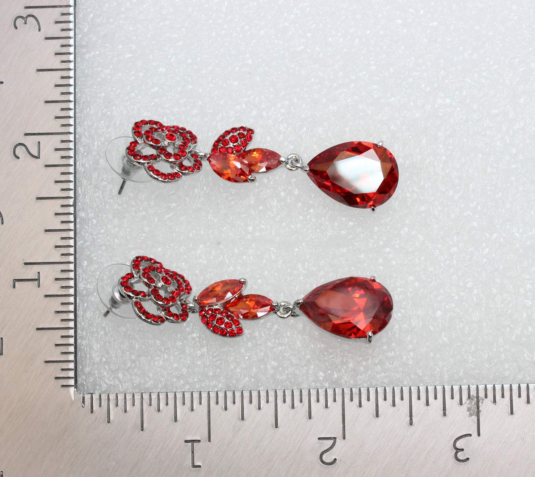 Faship Gorgeous CZ Crystal Dangling Rose Floral Earrings for Women - Elegant Cubic Zirconia Flower Drop Earrings for Party, Wedding & Special Occasions