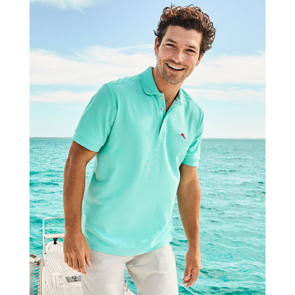 Tommy Bahama Islandzone Emfielder 2.0 Polo Shirt for Men - Breathable Quick-Dry Golf Shirt in Blue Swell | Casual Wear, Office & Outdoor Activities