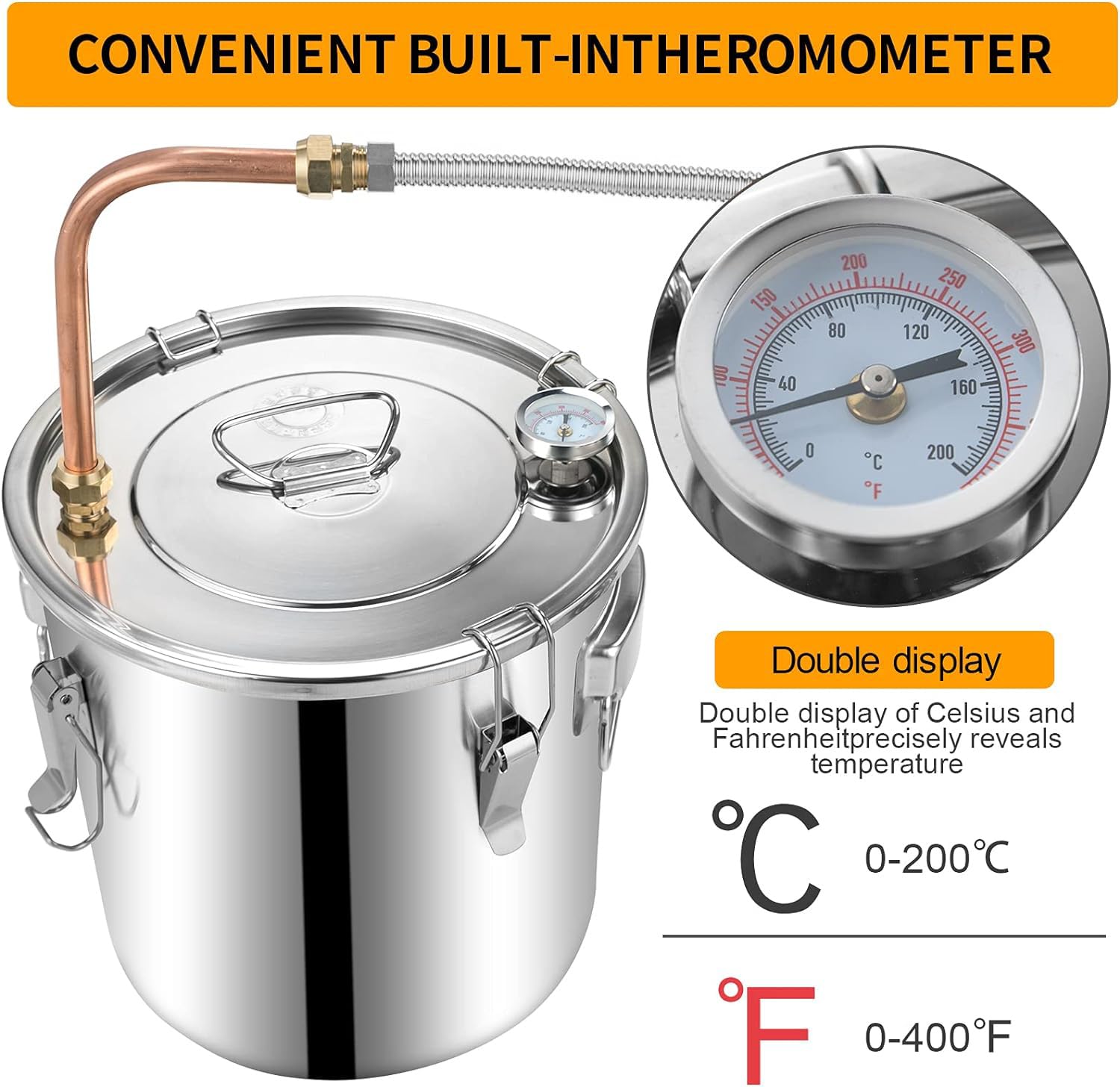 Premium 9.6Gal Alcohol Still with Copper Tube - Stainless Steel Water Distiller Kit for Home Brewing Whisky, Gin & Brandy | Built-in Thermometer | Perfect for DIY Distilling, Moonshine Making & Craft Cocktails