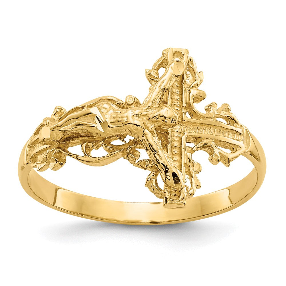 Gold Diamond Cut Crucifix Ring Model K4584 - Elegant Religious Jewelry for Men & Women - Perfect for Gifts, Weddings, and Everyday Wear