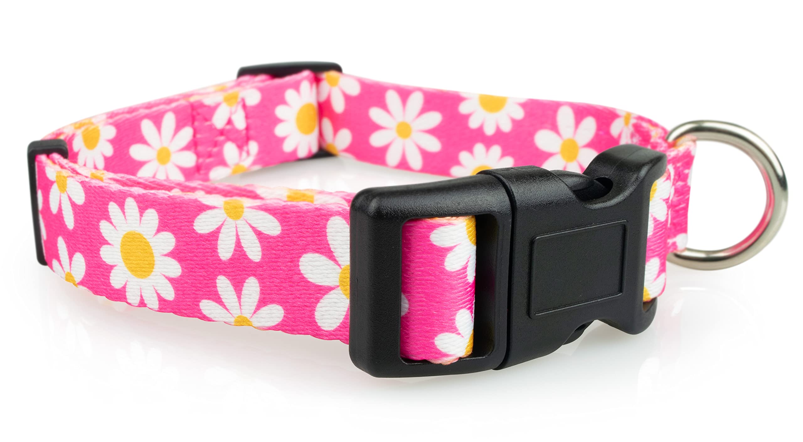 Limeloot Pink Daisy Dog Collar - Adjustable Soft Nylon Pet Collar for Small Female Dogs | Perfect for Spring Summer Outfits & Daily Walks