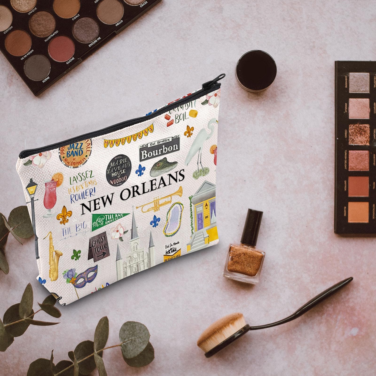 New Orleans Themed Cosmetic Makeup Bag - Travel Organizer for Women | Perfect New Orleans Souvenir Gift for Her | Great for Vacation, Travel & Daily Use
