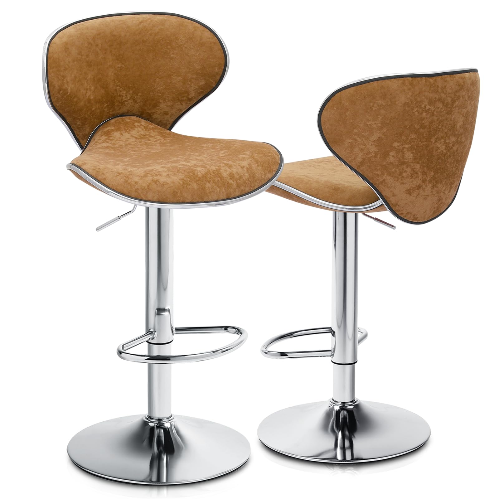 Magshion Set of 2 Modern Velvet Upholstered Adjustable Swivel Bar Stools - Kitchen Counter Height Dining Chairs in Cinnamon - Perfect for Home Bar, Kitchen Island & Breakfast Nook