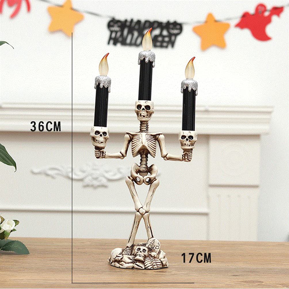 Uonlytech 2-Pack Halloween Skeleton Flameless LED Candles with Skull Candle Holders - Spooky Decor for Halloween Party, Home, Haunted House & Gothic Themed Events