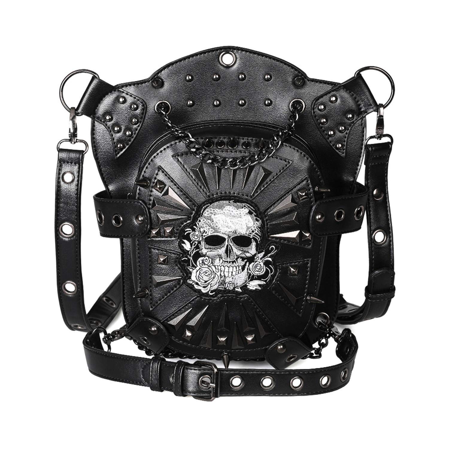Gothic Steampunk Rose Skull Waist Bag - Leather Fanny Pack Crossbody Purse for Travel & Festival - Unisex Side Wallet Leg Bag & Shoulder Messenger Bag - Perfect for Cosplay, Rave, Halloween & Everyday Use