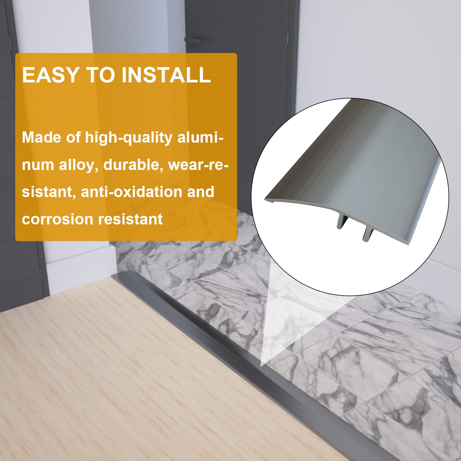 Aluminum Floor Transition Strip - 36 Inch Gray Threshold Ramp for Doorways, Carpets, Tiles & Laminate Floors - Durable Edge Trim for Vinyl Flooring & Mats - Perfect for Home, Office & Commercial Spaces