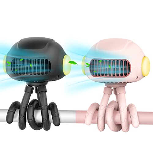 Mamtopia 2-in-1 Mini Stroller Fan with LED Light - Portable Baby Fan for Strollers, Cribs & Car Seats (Black & Pink Options) - Keep Your Baby Cool & Comfortable During Outdoor Walks, Travel & Naptime
