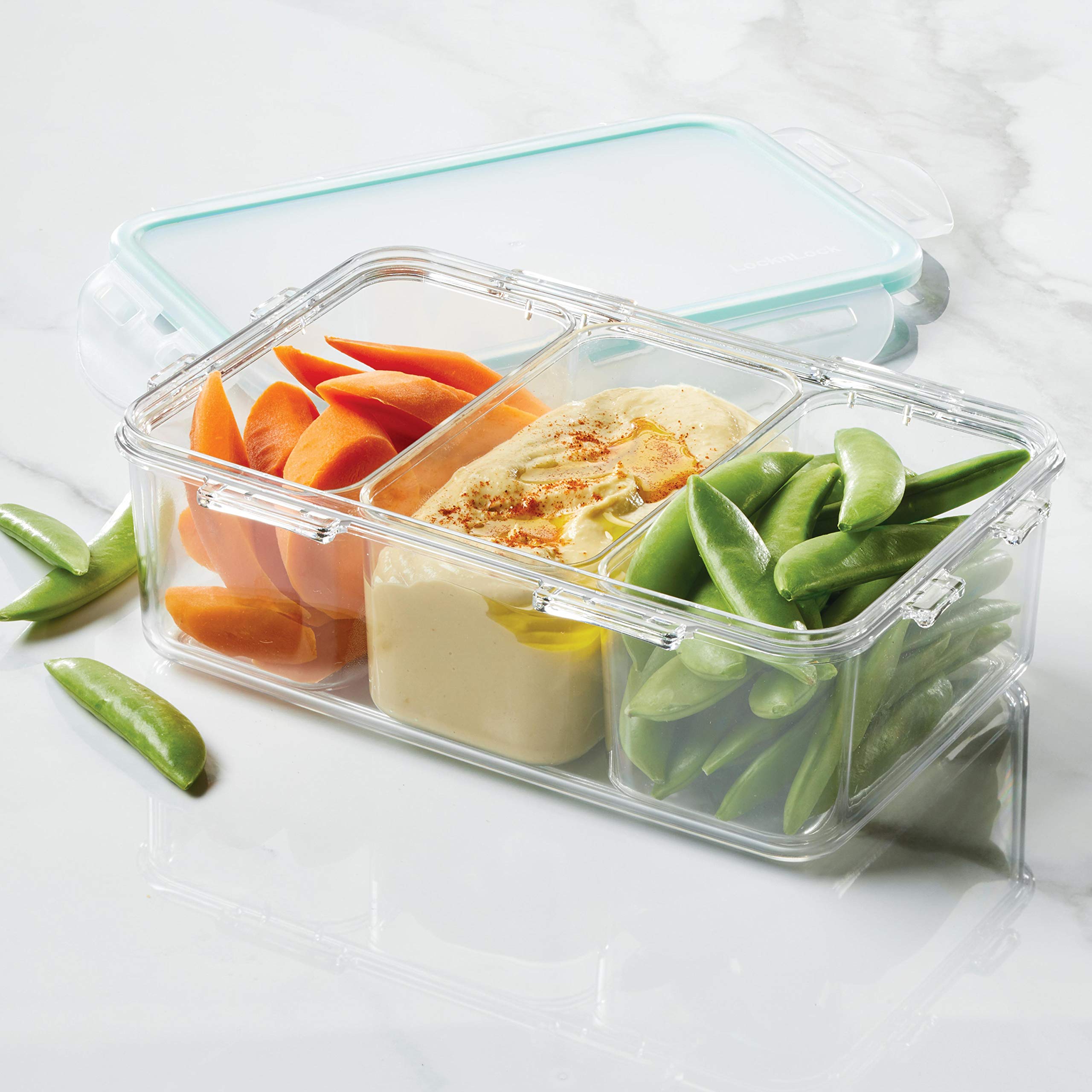 LOCK & LOCK Purely Better 34oz Tritan Rectangle Food Storage Container with Divider - BPA Free, Leak Proof, Microwave & Dishwasher Safe - Perfect for Meal Prep, Leftovers & Pantry Organization