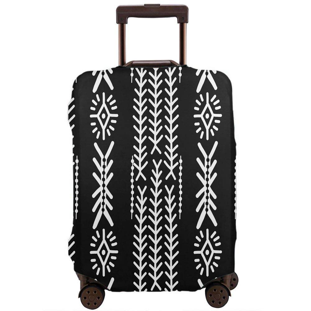 Aztec Pattern Travel Luggage Cover - Tribal Style Washable Protector for 18-21 Inch Suitcases | Perfect for Airplane, Train & Cruise Travel Accessories | Monochrome Abstract Design with Ethic Folk Style