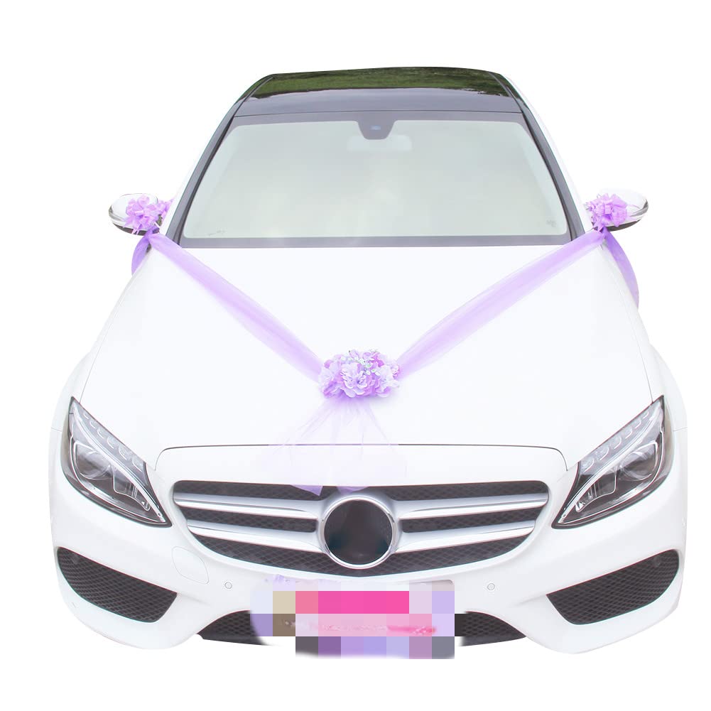 Artificial Wedding Car Flowers & Ribbon Bows - Bridal Car Door Handle Decorations for Wedding, Party & Events - Floral Photo Props & Car Decoration Supplies - Perfect for Wedding Processions & Photography