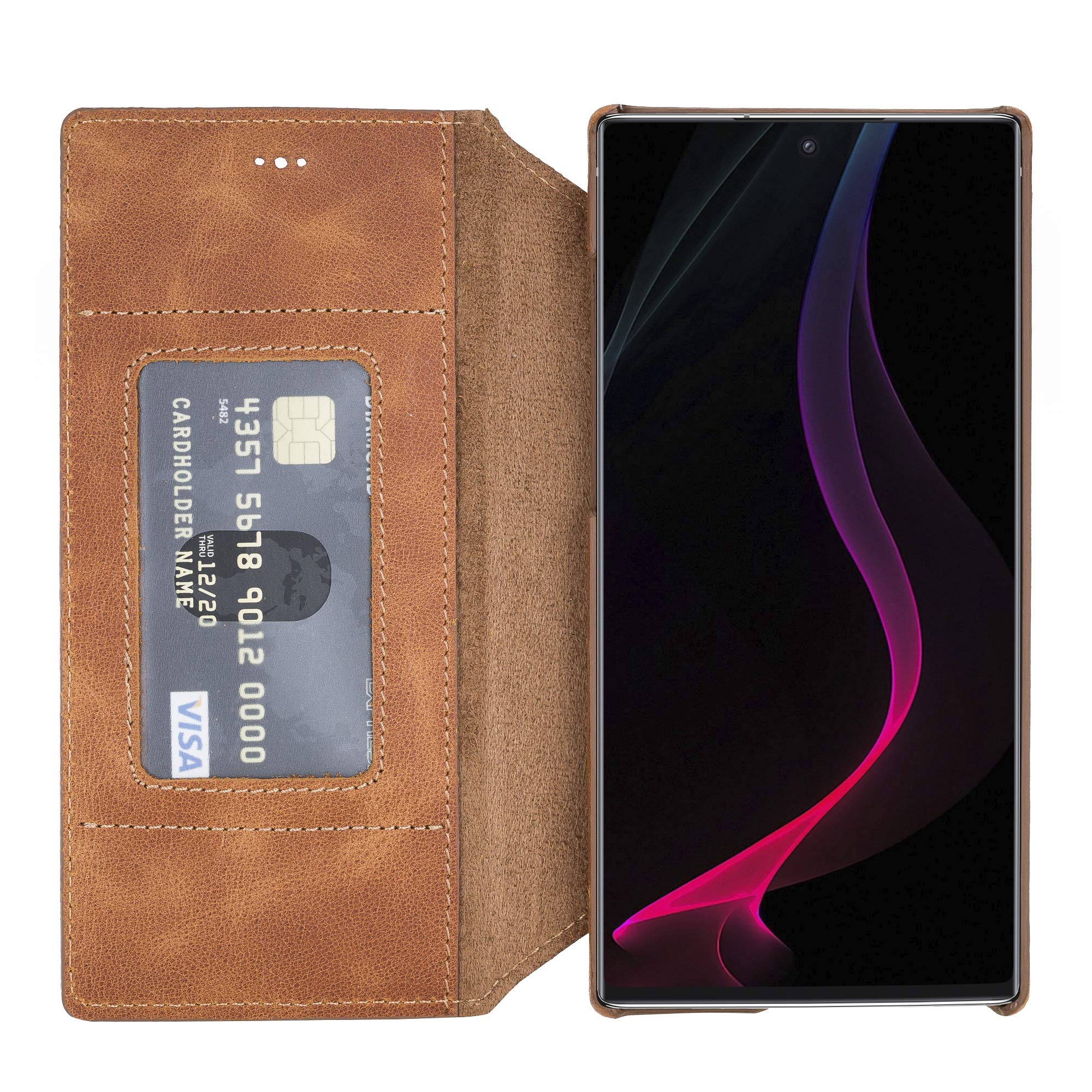 Venito Venice Slim Wallet Case with Stand for Samsung Galaxy Note 10 Plus - RFID Blocking & Self-Closing Design in Antique Brown | Perfect for Travel, Business & Everyday Protection