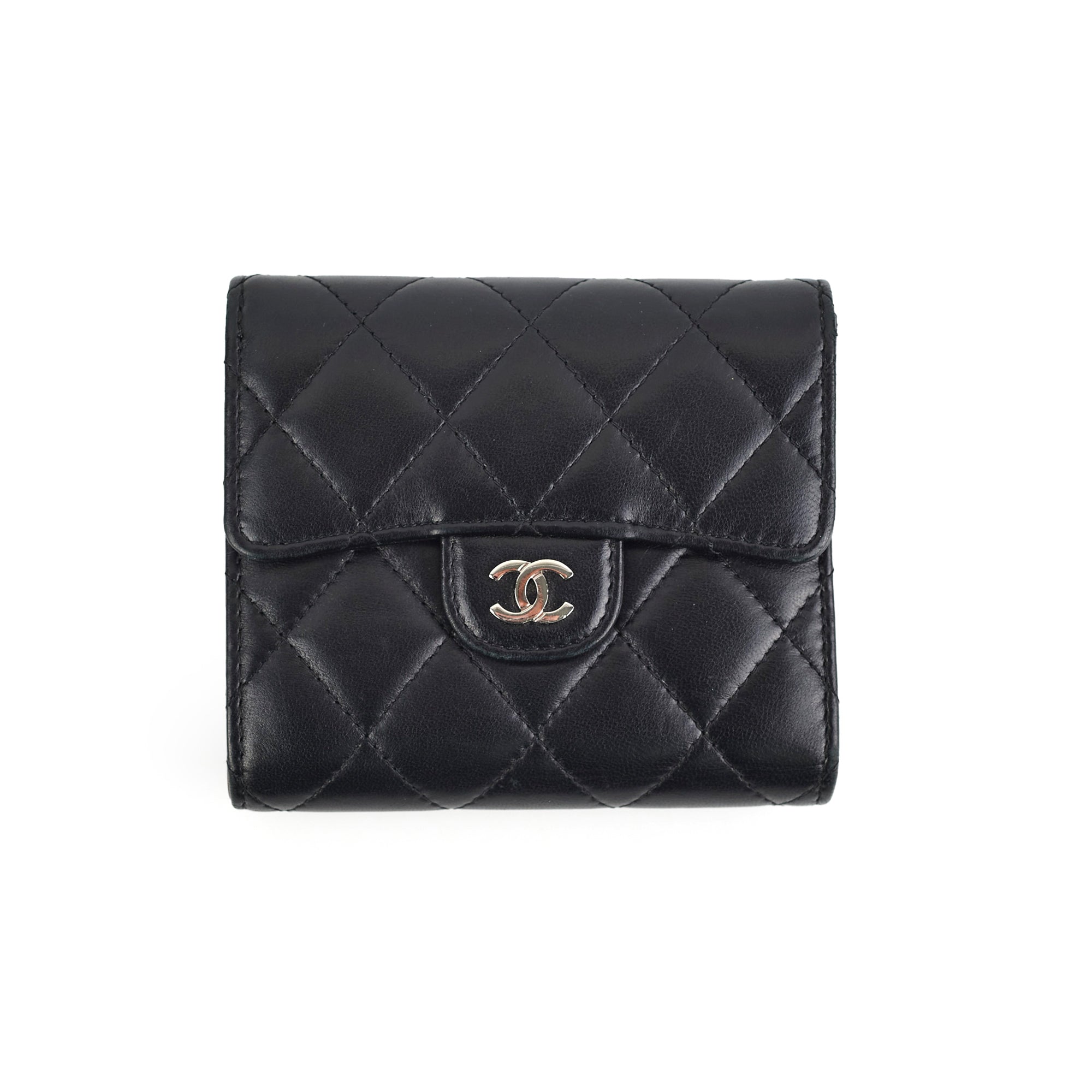 Chanel Lambskin Leather Compact Wallet for Women - Black Luxury Small Card Holder - Perfect for Everyday Use, Travel & Gift Giving