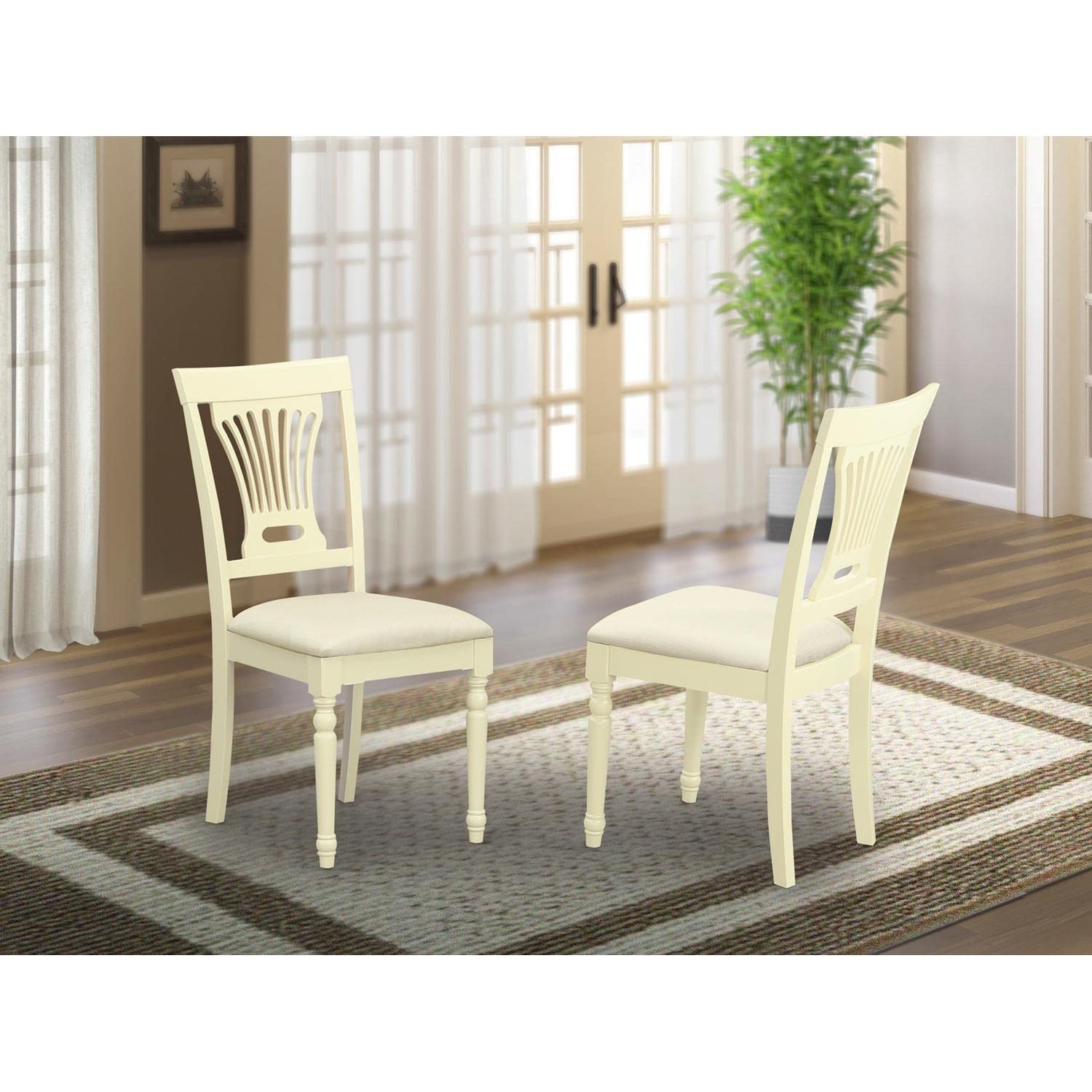 East West Furniture Plainville Kitchen Dining Chairs - Set of 2 Solid Wood Upholstered Chairs with Linen Fabric in Buttermilk & Cherry | Perfect for Farmhouse Dining Rooms, Breakfast Nooks & Kitchen Islands