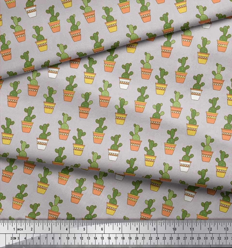 Soimoi 58 Inch Wide Velvet Fabric by Yard - Soft Durable Pot & Cactus Tree Print Material for DIY Home Decor, Upholstery, and Craft Projects