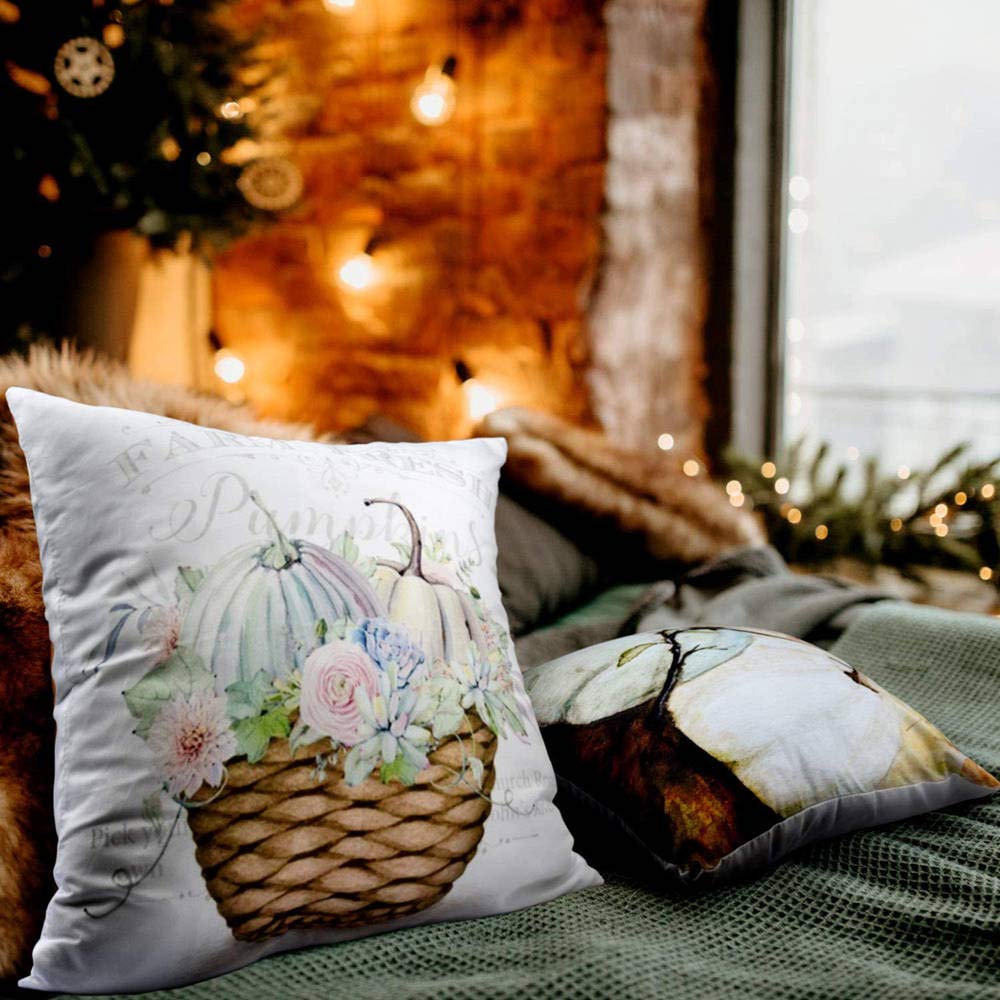 Autumn Pumpkin Pillow Covers 18x18 Inches Set of 4 - Fall Throw Pillow Cases for Couch, Sofa & Bed - Thanksgiving Home Decor for Living Room, Porch & Seasonal Decorations