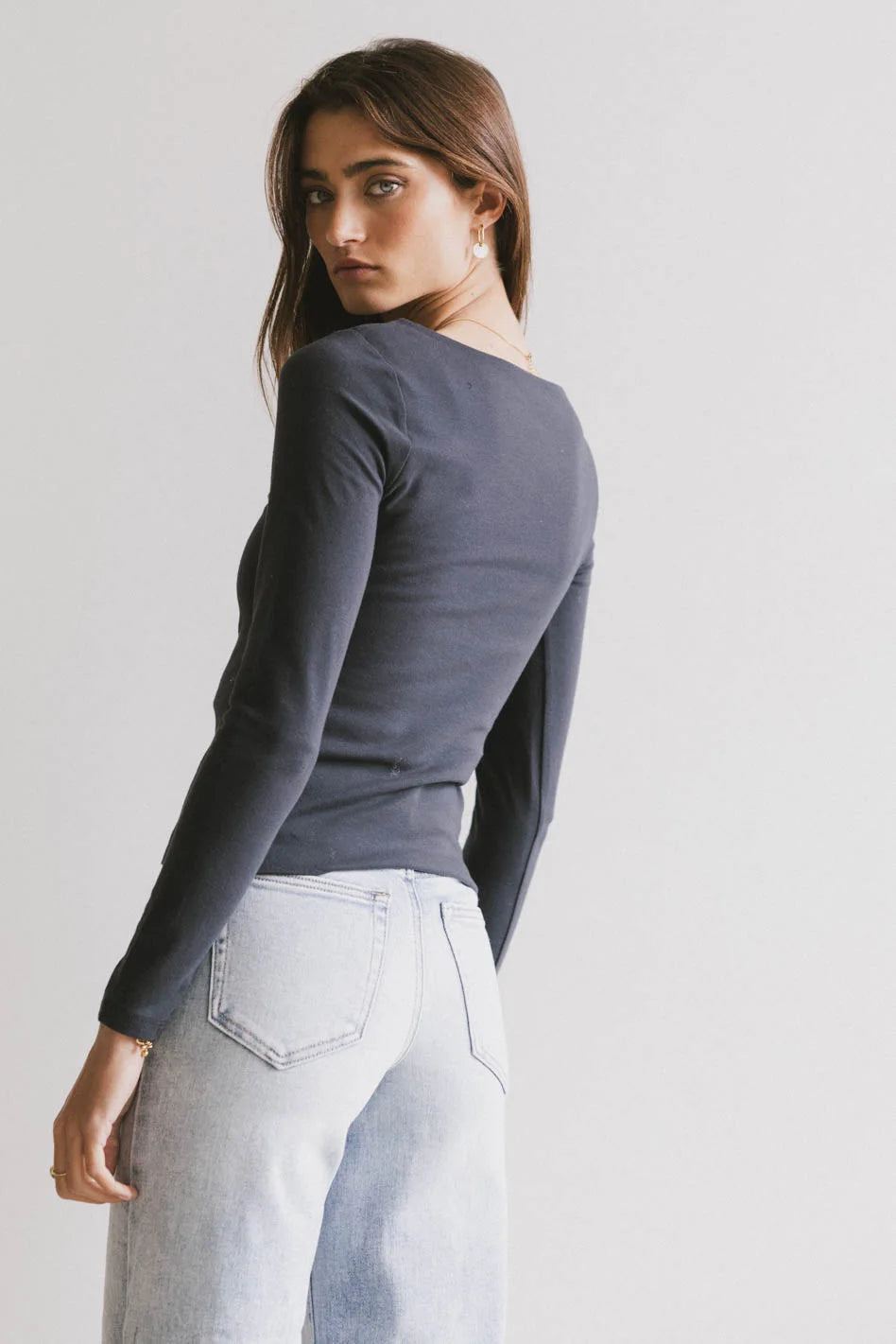 Kendra Basic Top in Charcoal - Women's Casual Short Sleeve T-Shirt for Everyday Wear | Perfect for Work, Outings & Layering | FINAL SALE