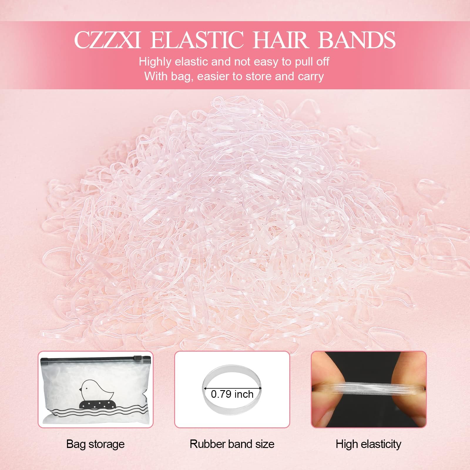 1000pcs Small Clear Hair Elastics with Topsy Turvy Hair Tool, Rat Tail Comb & Duckbill Clips - Ponytail Holders for Toddlers, Girls & Women - Perfect for Braiding, Hair Styling & DIY Hairstyles at Home or Salon