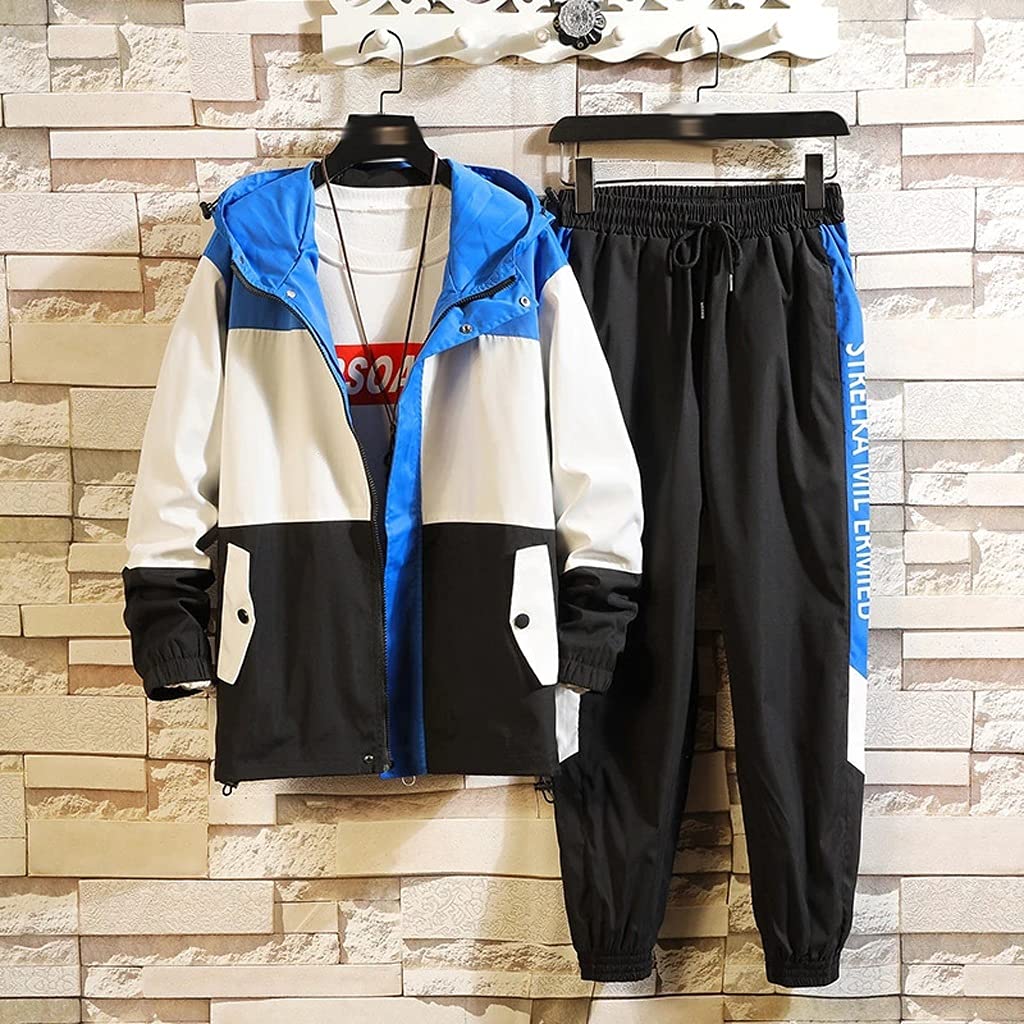 ZCJUX Men's Tracksuit Set - Streetwear Jacket & Jogger Pants for Men, Black XL - Gym Workout, Running, Casual Street Style Outfit