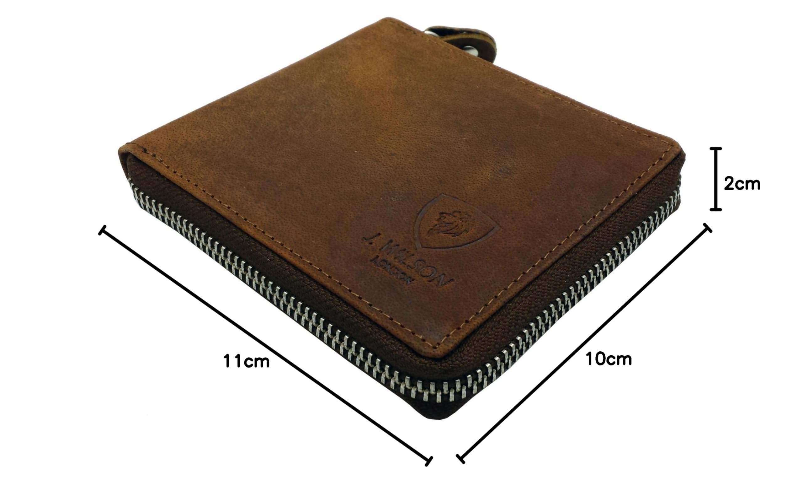 J. Wilson London RFID Blocking Men's Genuine Leather Zip Around Wallet with Coin Pocket - Distressed Brown - Gift Box Included | Secure Travel & Everyday Use Wallet for Credit Cards & Cash