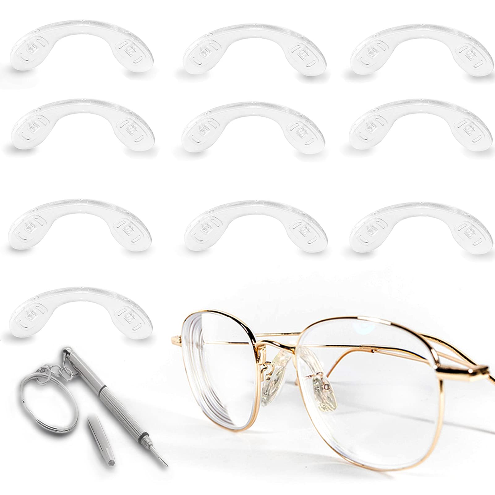 Silicone U-Shaped Screw-in Nose Pads for Eyeglasses - 42mm Non-Slip Anti-Drop Nose Bridge Pads (10-Pack) with Gift Storage Box - Perfect for Comfortable Glasses Wear & Secure Fit