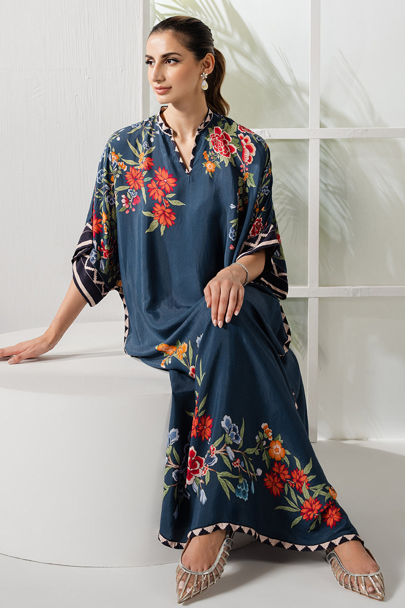 Blue Azure Silk Printed Shirt for Women - Elegant Floral Design, Comfortable & Breathable - Perfect for Office, Party & Special Occasions