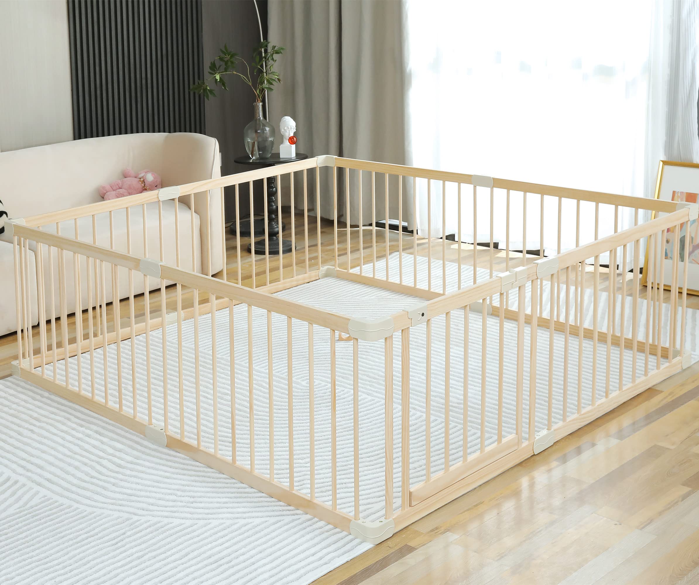 Wooden Baby Playpen - Large 180x200x61cm Play Yard for Babies & Toddlers | Indoor Play Fence, Safe Daycare & Gym Area | Perfect for Home, Nursery & Childcare Centers