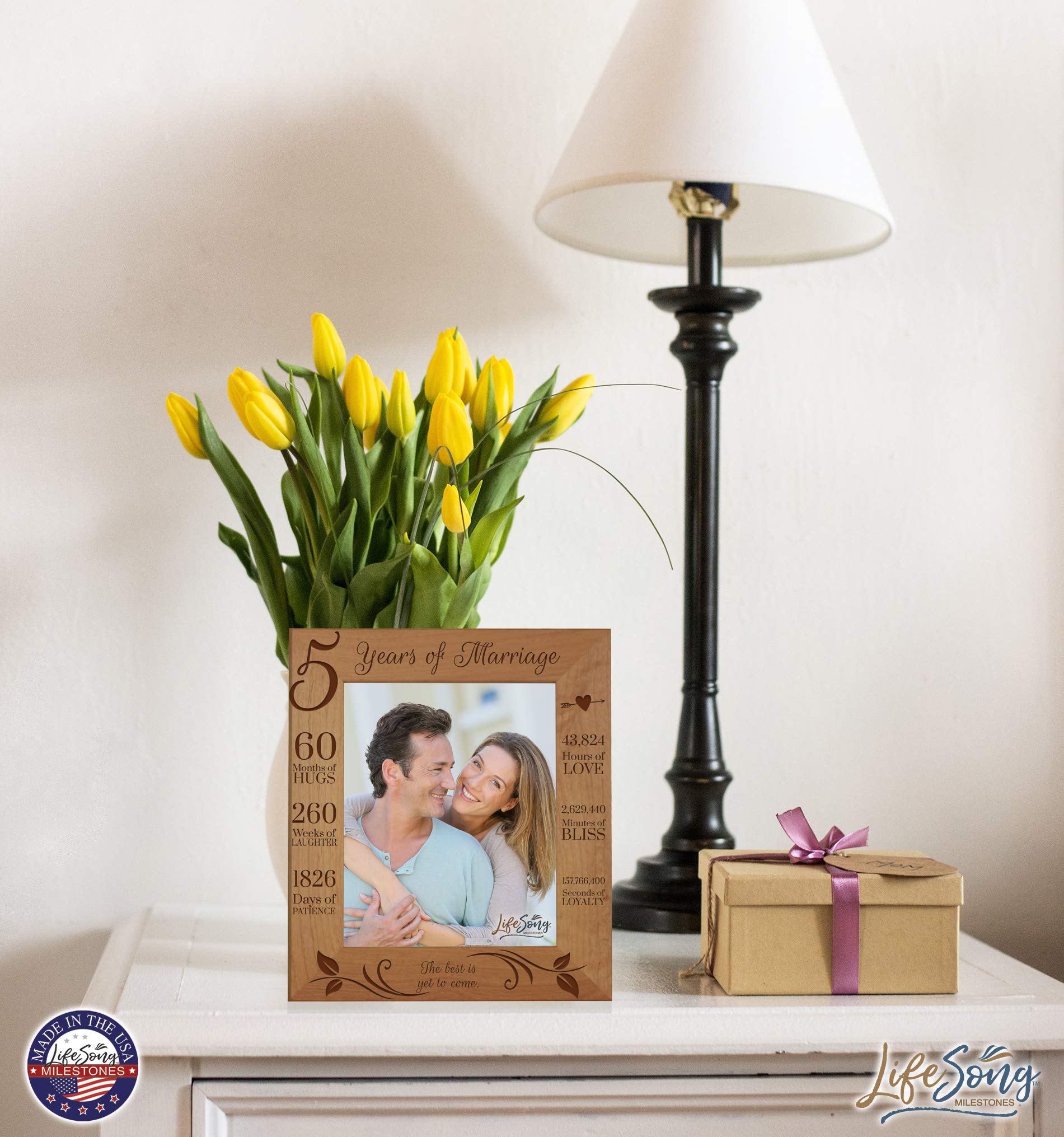 LifeSong Milestones 5 Year Anniversary Picture Frame - Elegant Wood Keepsake Gift for Couples, Wife, Husband - Perfect for Wedding Anniversaries, Romantic Gifts & Home Decor