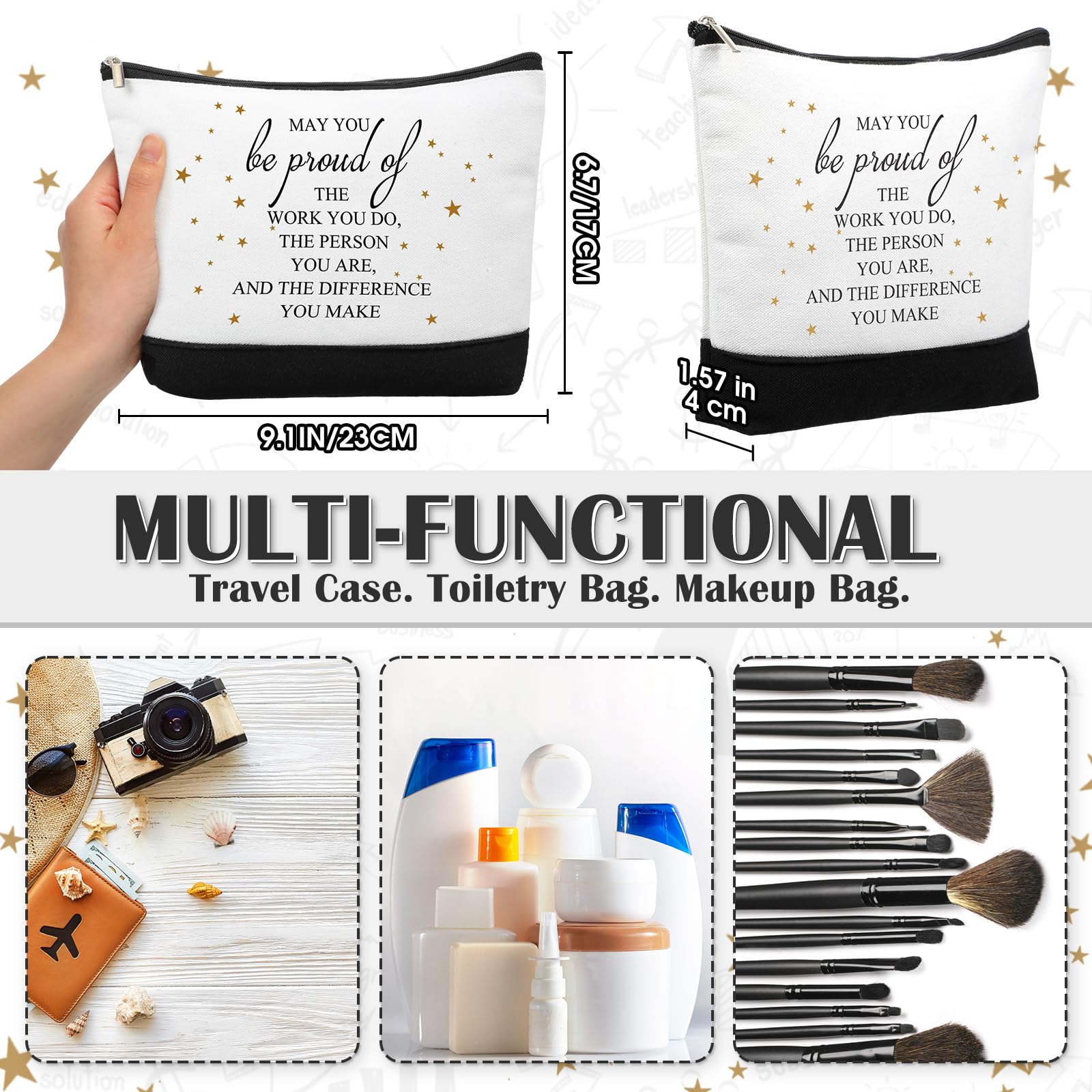 Sanwuta 80 Pcs Inspirational Canvas Makeup Bags & Keychains Set - Bulk Employee Appreciation Gifts for Women, Teachers, Coworkers (Be Proud Sign) - Perfect for Corporate Events, Thank You Gifts, and Motivational Rewards