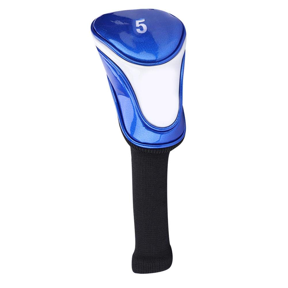 Premium Golf Head Covers for Driver & Woods - Blue PU Leather & Elastic Cotton Golf Club Headcovers (#5 Wood) | Waterproof Protection & Shock Absorption | Perfect for Men & Women Golfers on Course or Driving Range