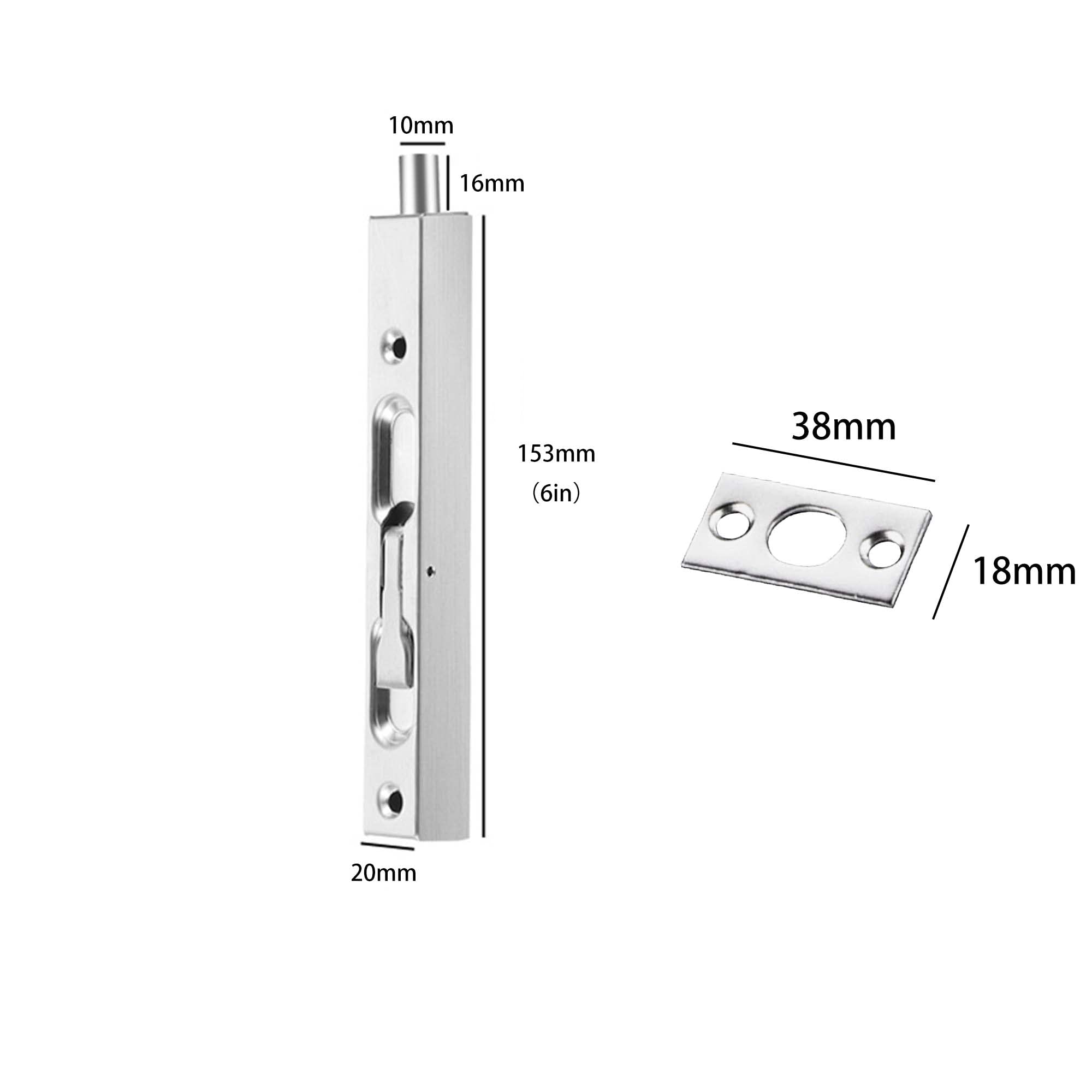 304 Stainless Steel Hidden Door Lock - 6 Inch Security Door Bolt Latch for French & Double Doors | Spring Dust Plug & Brushed Finish | Ideal for Home Security, Office & Commercial Use