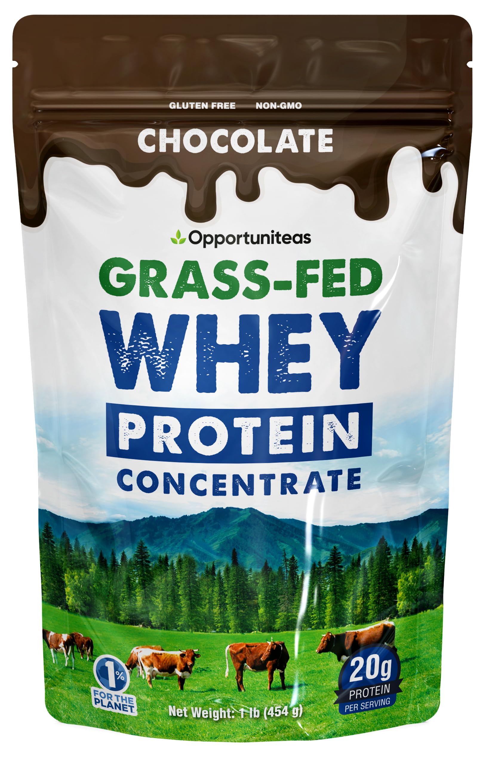 Grass Fed Whey Protein Powder Concentrate - Chocolate Flavor - Pure Protein Supplement for Muscle Recovery & Growth - Non-GMO, Hormone Free, Gluten Free - 1lb - Perfect for Post-Workout Shakes & Healthy Smoothies