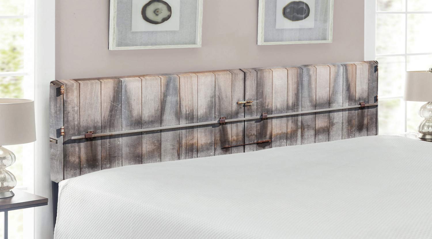 Ambesonne Rustic King Size Upholstered Headboard - Vintage Wooden Gate Design with Memory Foam Pad, Brown Bed Headboard for Farmhouse & Industrial Style Bedrooms | Perfect for Master Bedroom Decor