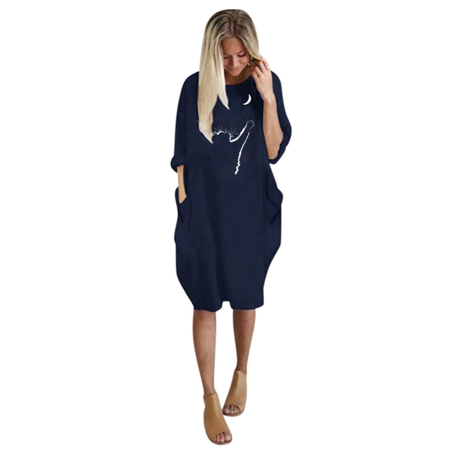HAOREEKZ Women's Printed Long Sleeve Casual Dress with Pockets - Fall Loose Wild Dresses for Women | Perfect for Autumn Outings, Date Nights & Office Wear