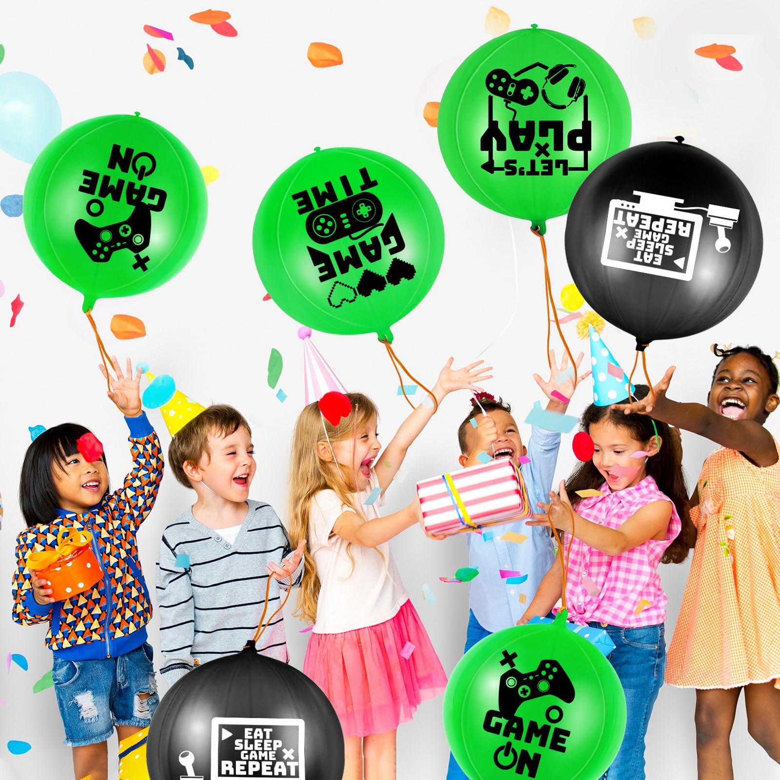 32 Pcs Video Game Punch Balloons - Pixelated Punch Ball Pixel Balloons for Birthday Party Favors, Goodie Bag Fillers (Green, Black) - Fun Party Supplies & Kids Game Toys for Birthday, Carnival, School Events