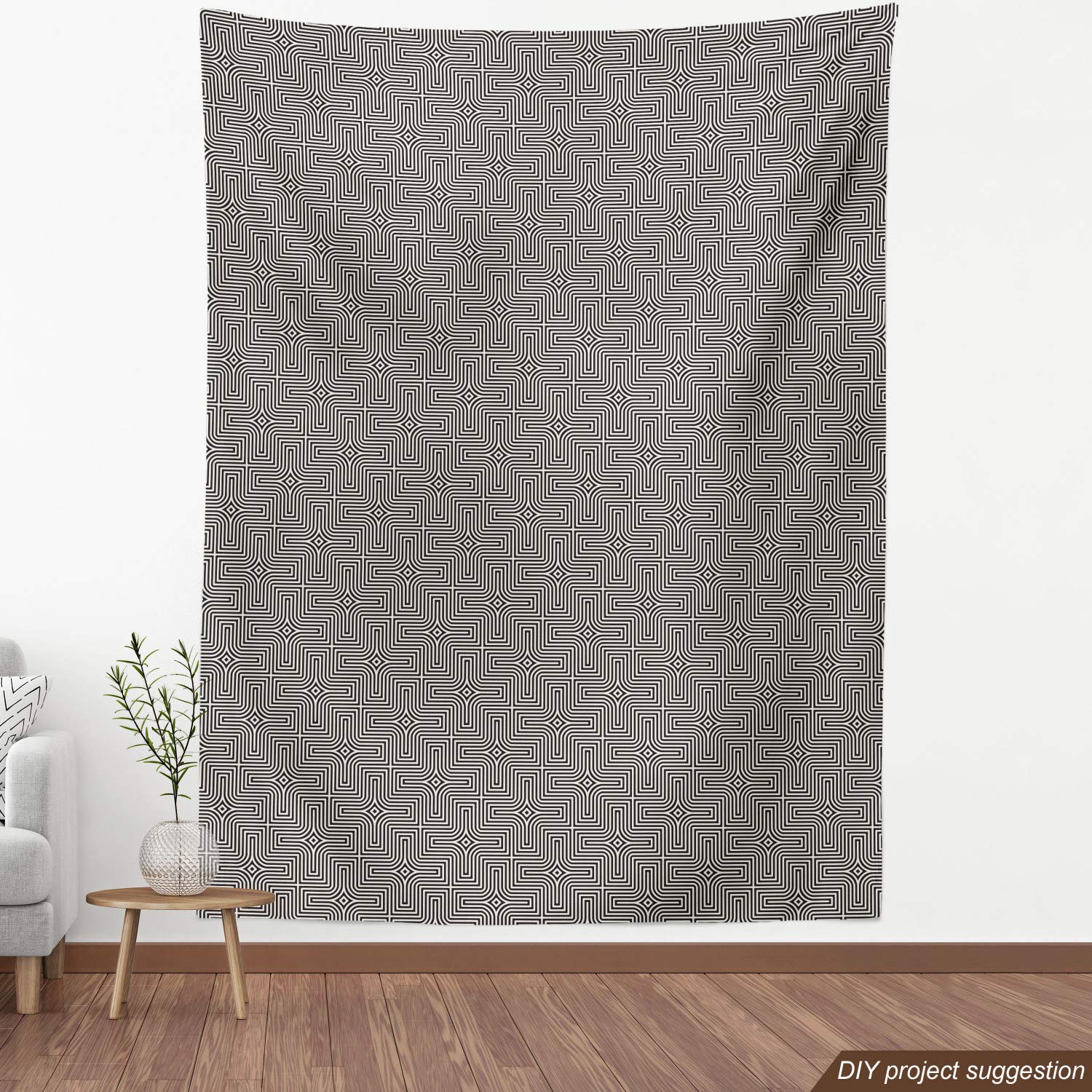 Ambesonne Abstract Fabric by The Yard - Optical Illusion Inspired Modern Geometric Upholstery Fabric for Sofa, Curtains & Home Decor (10 Yards, Dark Grey & Eggshell) | Perfect for DIY Projects, Furniture Makeovers & Wall Hangings