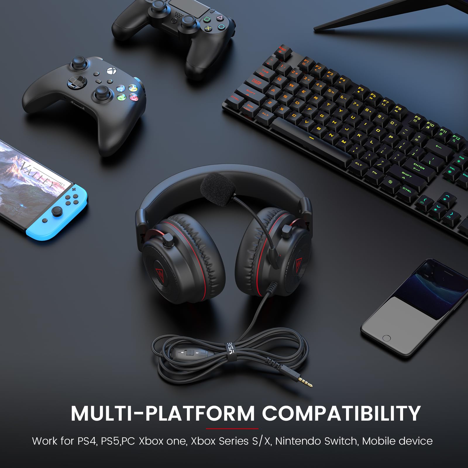 EKSA E900 Pro Gaming Headset with Detachable Noise-Canceling Microphone - 3D Surround Sound Wired Headphones for PC, PS4, PS5, Xbox, Nintendo Switch, Laptop & Mobile Devices (3.5mm Jack) - Perfect for Competitive Gaming, Streaming & Online Meetings