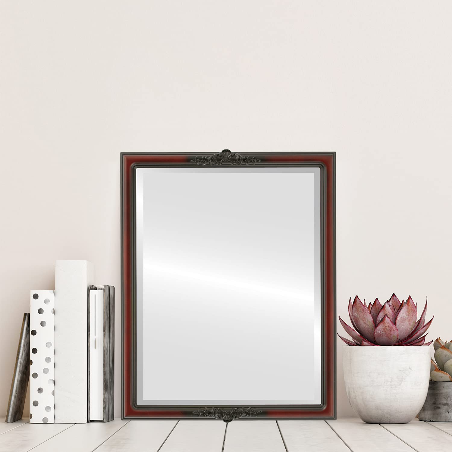 Contessa Style Rosewood Rectangle Beveled Wall Mirror - 20x26 Inches - Elegant Home Decor for Living Room, Bedroom & Entryway