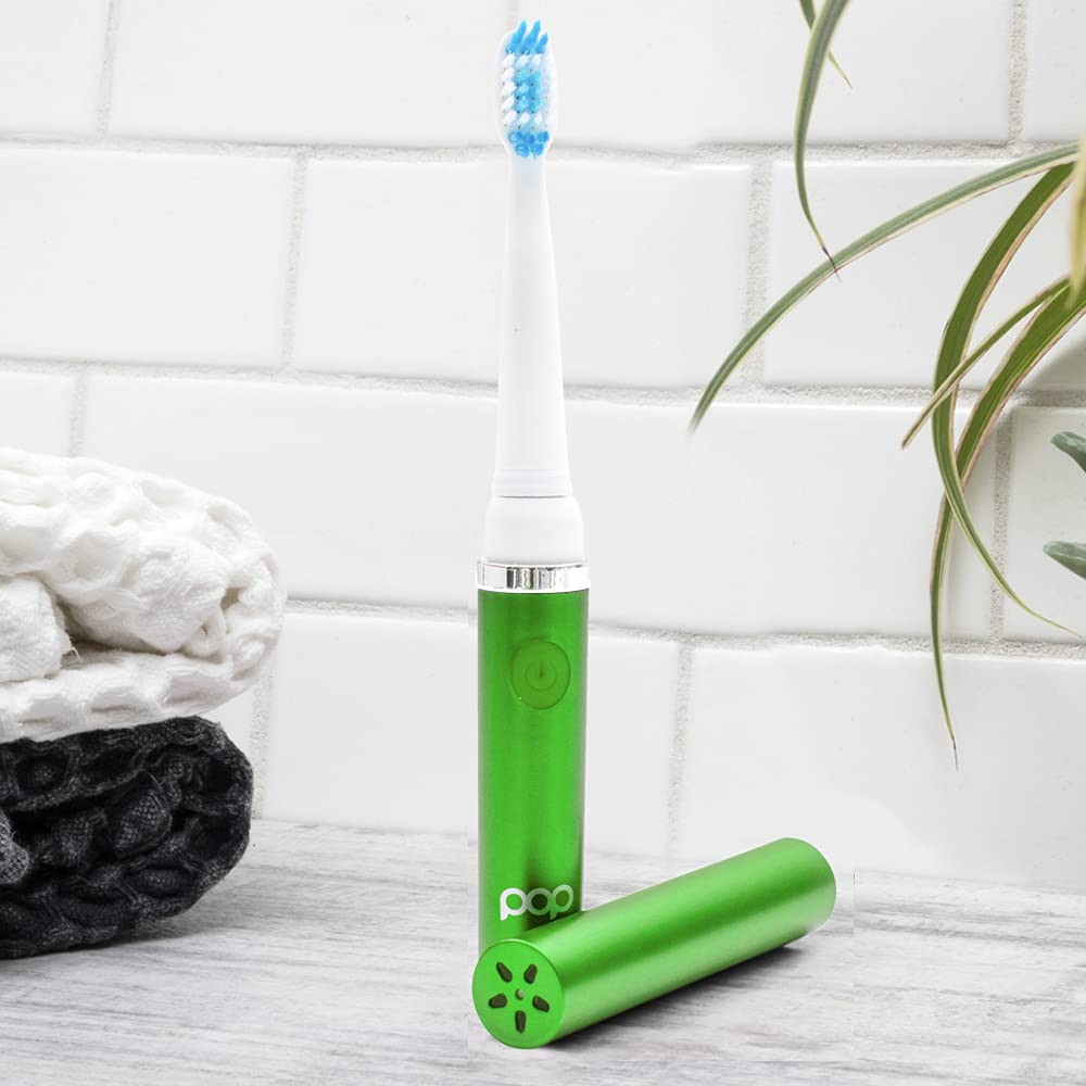 Pop Sonic Electric Toothbrush for Kids & Travel (Green) - 2 Speed Modes (15,000-30,000 RPM) with DuPont Nylon Bristles, Battery Powered - Perfect for Home, School & Vacation Use